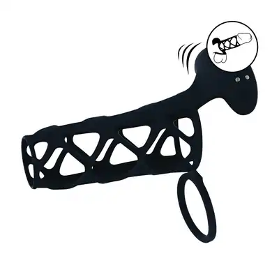 Levelz - Vibrating Cage Silicone Cock Sleeve &amp; Ball Ring. Wibrująca silikonowa nakładka na penisa w formie klatki zmieniającej teksturę