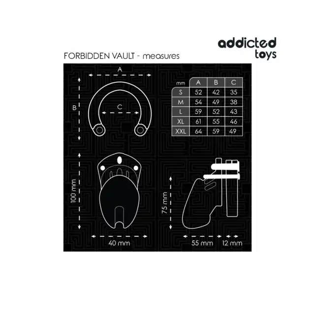 Addicted Toys - Forbidden Vault Penis Cage 10 cm - Klatka na penisa z rozbudowanym systemem blokowania i wymiennymi pierścieniami.