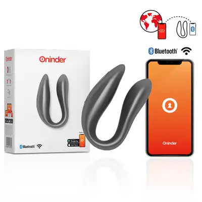 Oninder - Lisboa Double Pleasure. Czarny wibrator dla par zdalnie sterowany z całego świata, na aplikację!