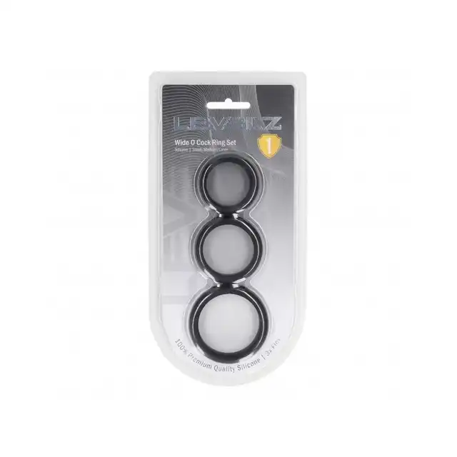 Levelz – Wide O Cock Ring Set S/M/L. Zestaw trzech silikonowych pierścieni erekcyjnych o średnicach  od 4,1 cm do 5,5 cm