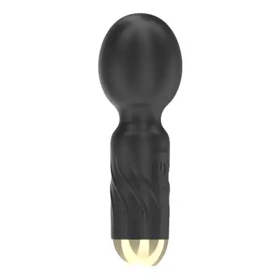 Ibiza-  Pocket Wand Vibrator. Mini czarno-złoty mocny wibrator typu różdżka z elastyczną różdżką 