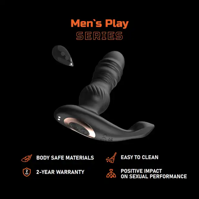 Erospace - Men’s Play B4. Nowoczesny czarny silikonowy masażer prostaty z funkcją ruchu góra-dół i stymulacją krocza! Na pilota