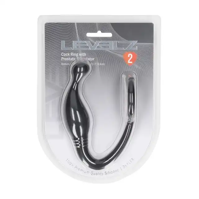 Levelz – Silicone Cockring with Prostate Stimulator M. Ergonomiczny silikonowy czarny stymulator prostaty z ringiem na penisa