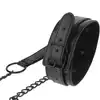 Intense - Fetish Collar. Elegancka, klasyczna czarna obroża z wegańskiej skóry i smyczą. 