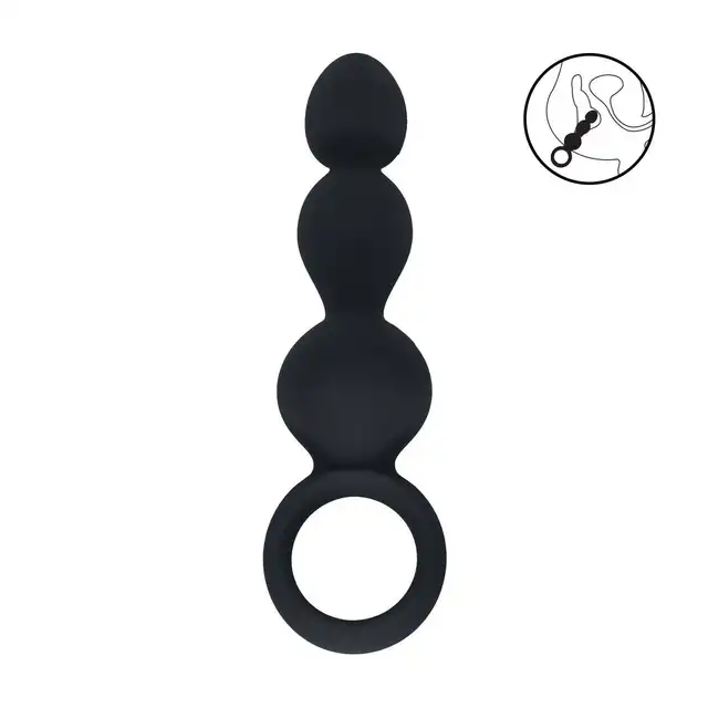 Levelz – Beaded Anal Probe With Loop. Czarna silikonowa wtyczka analna segmentowana i mocno stymulująca