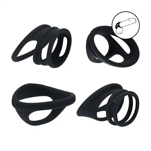 Levelz – Cock &amp; Ball Ring Set Of 4. Zestaw czterech silikonowych podwójnych ringów na penisa, różne wzory!