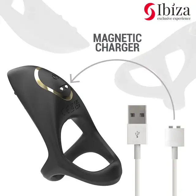Ibiza - Multi Sensorial Cock Ring. Nowoczesny czarny pierścień na penisa z miękkiego silikonu