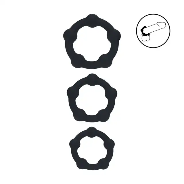 Levelz - Beaded Silicone Cock Ring Set of 3. Zestaw trzech ringów erekcyjnych w teksturowanymi kuleczkami