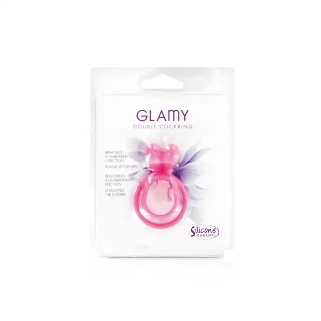 Glamy - Double Cockring Pink - Podwójny silikonowy pierścień wspomagający utrzymanie erekcji z króliczkiem do stymulacji łechtaczki.