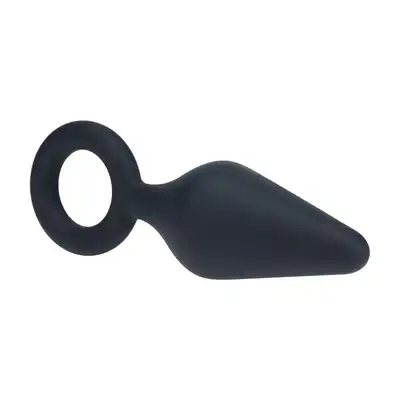 Levelz - Silicone  Anal Plug with Loop L. Silikonowy czarny wygodny plug w kształcie stożka z pętelką u podstawy