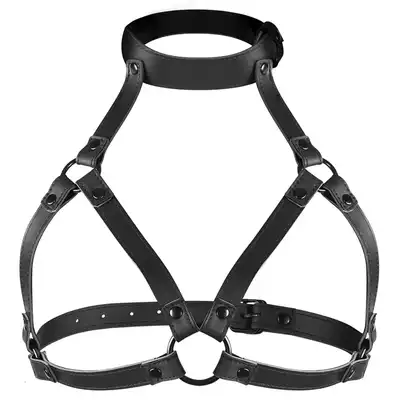 Fetish Submissive -  Regulowana uprząż na klatkę piersiową i szyję z wegańskiej skóry. 