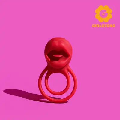 Girls Toys -Ring Maleme.  Red Kiss Vibrating Ring. Czerwony silikonowy wibrujący ring symulujący seks oralny