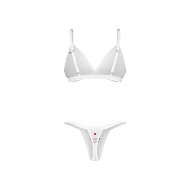 Obsessive – Weddya Bride 3-Pcs Set White L/XL. Seksowny i odważny 3 częściowy zestaw dla niegrzecznej panny młodej (2 pary stringów)
