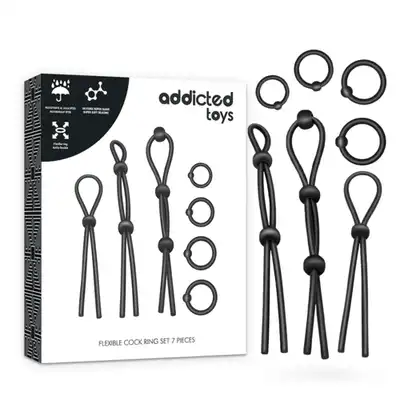 Addicted Toys - Flexible Cock Ring Set 7 Pieces - Zestaw 7 elastycznych ringów erekcyjnych z silikonu medycznego.