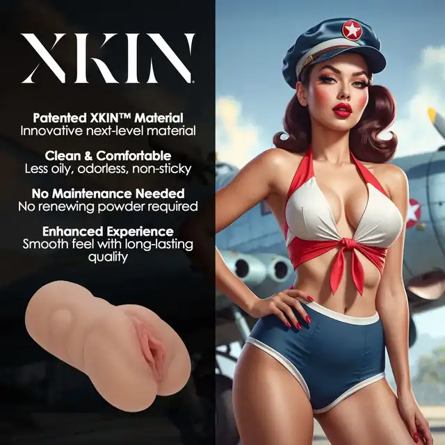 Xkin - Pinup Dolls - Airforce Brat Bonnie Bombshell - Masturbator w stylu retro, waga 362g. Realistyczna waginka z teksturowanym wnętrzem.