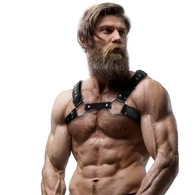 FETISH Submissive Attitude – Harness. Męska uprząż na klatkę piersiową z kółkami i ćwiekami. 