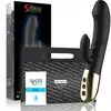 Ibiza - Powerful Anatomical Vibrator with Rabbit. Elegancki czarno-złoty wibrator z króliczkiem z dwoma niezależnymi silnikami