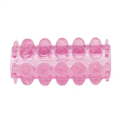 Toyz4Lovers - Long Ring Phallic Sheath. Nakładka na penisa z wypustkami, rozciągliwa i transparentna w kolorze różowym