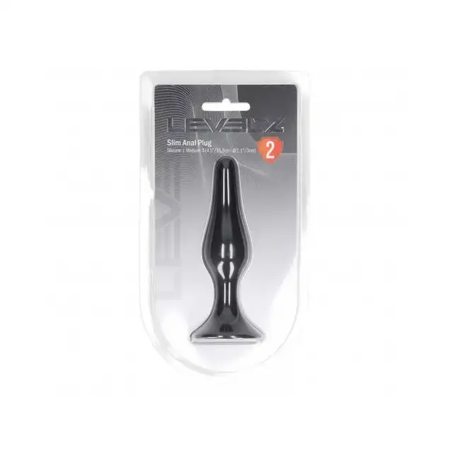 Levelz - Slim Anal Plug Medium 11,5 cm. Czarny silikonowy smukły korek analny o szerokiej podstawie i 3 cm średnicy