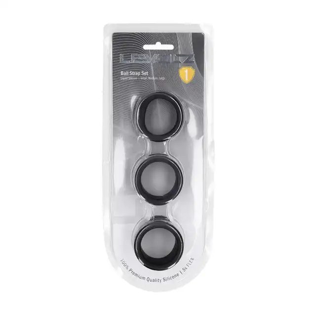 Levelz - Liquid Silicone Ball Strap Set of 3. Zestaw trzech szerokich ringów na jądra. Efektowny ucisk 