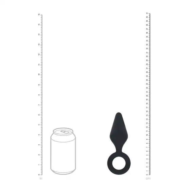 Levelz - Silicone  Anal Plug with Loop L. Silikonowy czarny wygodny plug w kształcie stożka z pętelką u podstawy