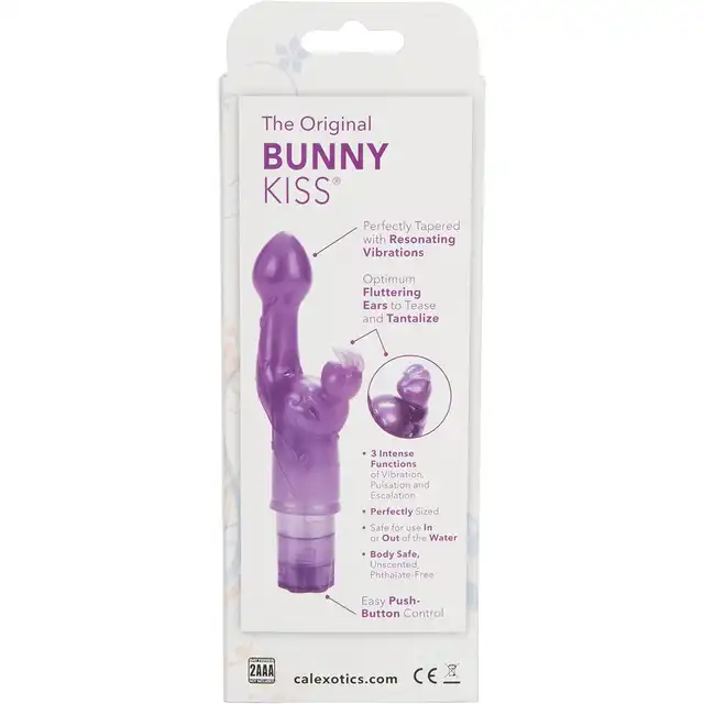 Calexotics - The Original Bunny Kiss Purple - Uroczy żelowy wibrator z króliczkiem w kolorze fioletowym. Stymulacja punktu G, stymulacja łechtaczki, 3 poziomy wibracji!