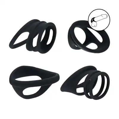 Levelz – Cock &amp; Ball Ring Set Of 4. Zestaw czterech silikonowych podwójnych ringów na penisa, różne wzory!