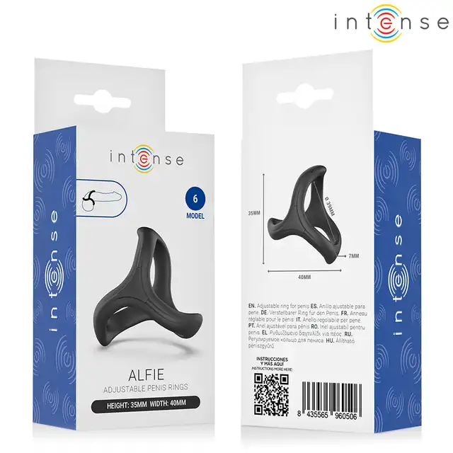 Intense - Alfie model 6. Potrójny elastyczny pierścień erekcyjny czarny. 