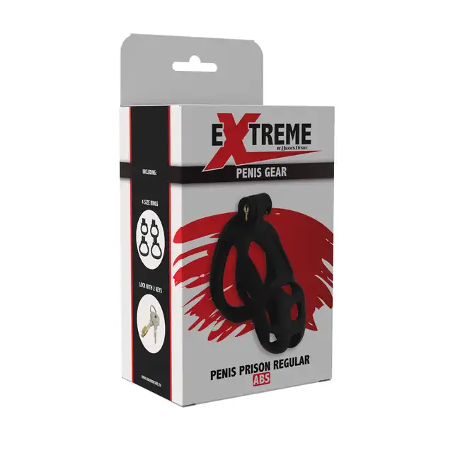 Extreme by Hidden Desire - Cock Cage Penis Prison Regular ABS - Czarna klatka na penisa z 4 pierścieniami i bezpiecznym zamkiem.