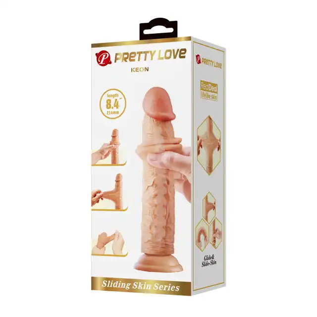 Pretty Love - Keon 8,4" - Realistyczne dildo z przyssawką z elastycznym kręgosłupem i ruchomą skórką. Ponad 21 cm przyjemności!