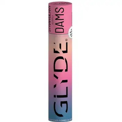 Glyde – Dams Laminas Latex Strawberry. Zestaw 4 sztuk masek oralnych o zapachu truskawki