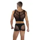 Envy Menswear - Fishnet Armor 2 Piece Set Black, OS - 2-częściowy zestaw z siateczki - crop top i szorty podkreślające sylwetkę. Rozmiar uniwersalny.