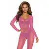Softline - Bodystocking 2061 O/S Pink - Różowy bodystocking z siateczki i z otwartym krokiem. Rozmiar uniwersalny.