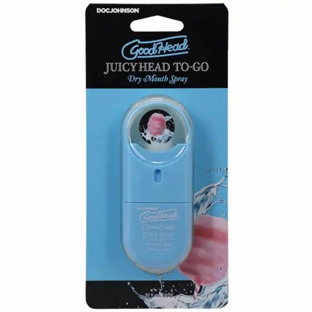 Doc Johnson - GoodHead Juicy Head To-Go Dry Mouth Spray Cotton Candy – spray nawilżający do ust 9 ml o smaku waty cukrowej. Opakowanie podróżne. Zabierz go wszędzie.