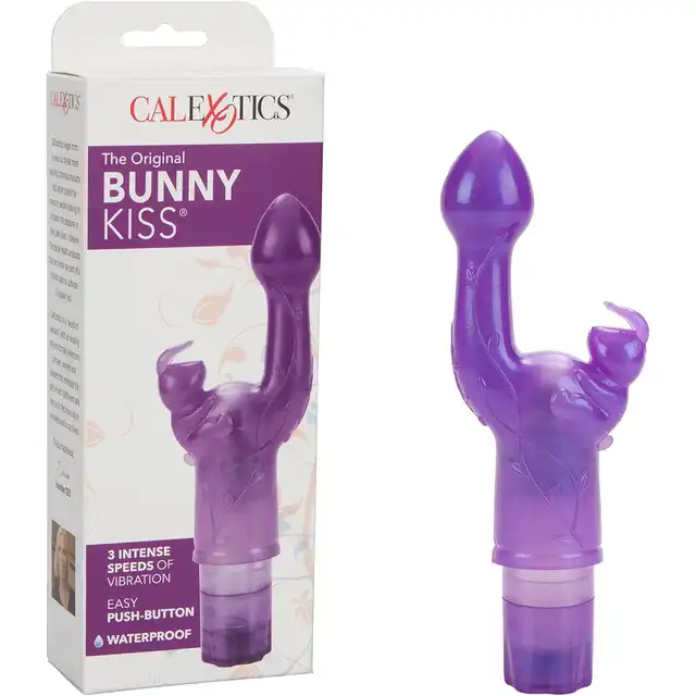 Calexotics - The Original Bunny Kiss Purple - Uroczy żelowy wibrator z króliczkiem w kolorze fioletowym. Stymulacja punktu G, stymulacja łechtaczki, 3 poziomy wibracji!