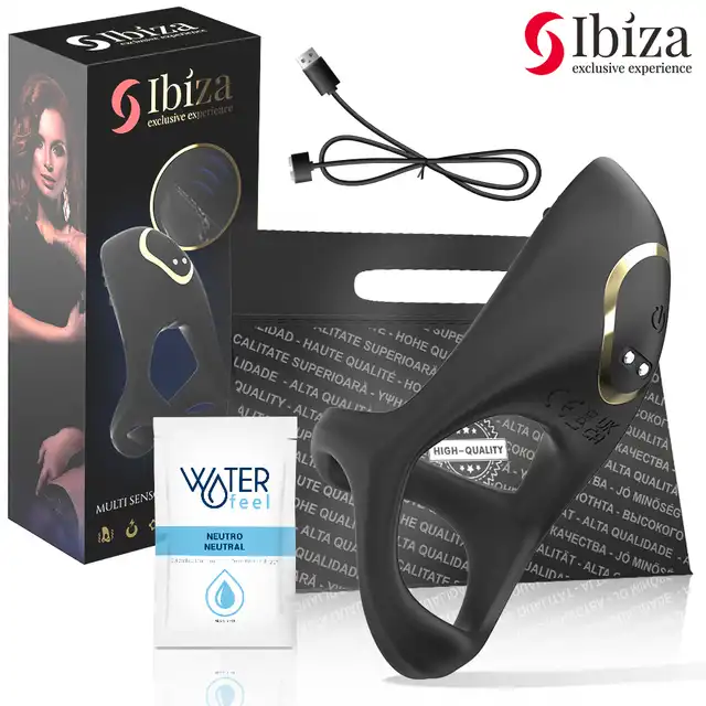 Ibiza - Multi Sensorial Cock Ring. Nowoczesny czarny pierścień na penisa z miękkiego silikonu