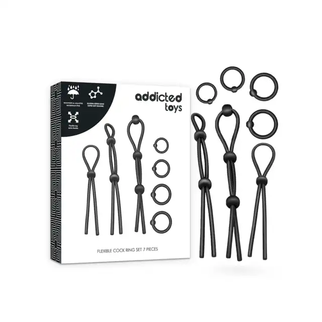 Addicted Toys - Flexible Cock Ring Set 7 Pieces - Zestaw 7 elastycznych ringów erekcyjnych z silikonu medycznego.