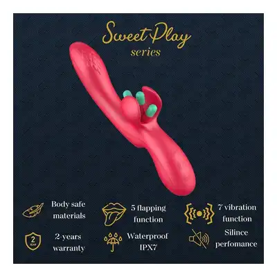 Erospace - Sweet Play A16 . Czerwony silikonowy niesamowity wibrator do punktu G i stymulacji łechtaczki z ruchomym języczkiem