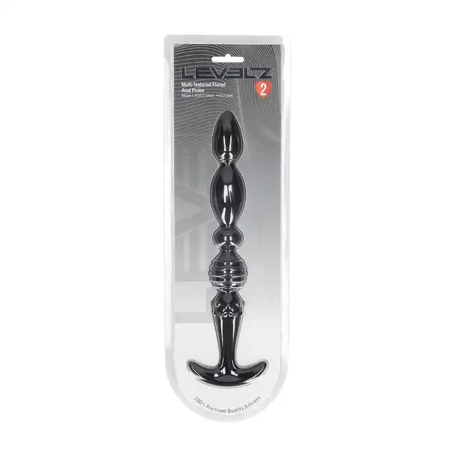 Levelz - Multi Textured Silicone Flared Anal Probe. Czarny silikonowy korek analny z wygodną podstawą