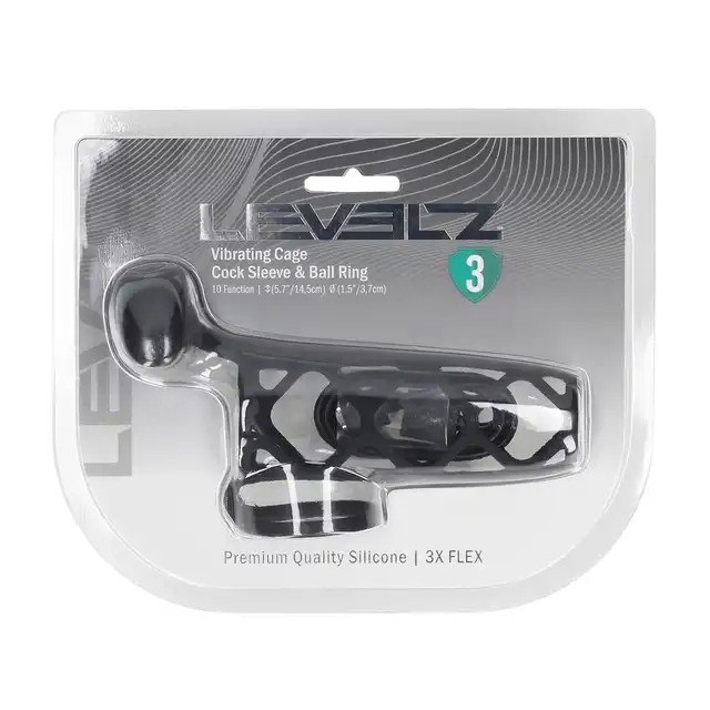Levelz - Vibrating Cage Silicone Cock Sleeve &amp; Ball Ring. Wibrująca silikonowa nakładka na penisa w formie klatki zmieniającej teksturę