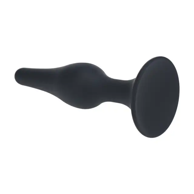 Levelz - Slim Silicone Anal Plug XL. Czarny silikonowy profilowany korek analny XL z przyssawką