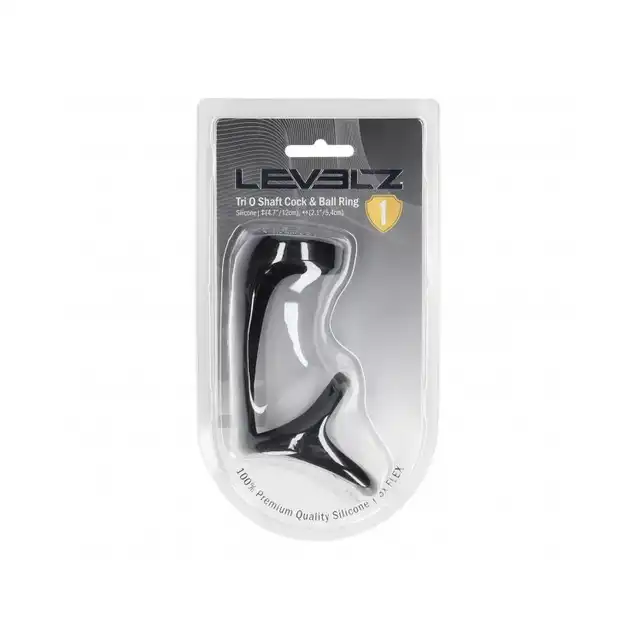Levelz – Tri O Shaft Cock &amp; Ball Ring. Silikonowy czarny ring z opaską na jądra. 