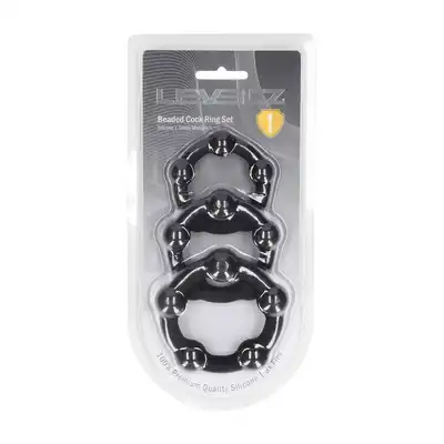 Levelz - Beaded Silicone Cock Ring Set of 3. Zestaw trzech ringów erekcyjnych w teksturowanymi kuleczkami
