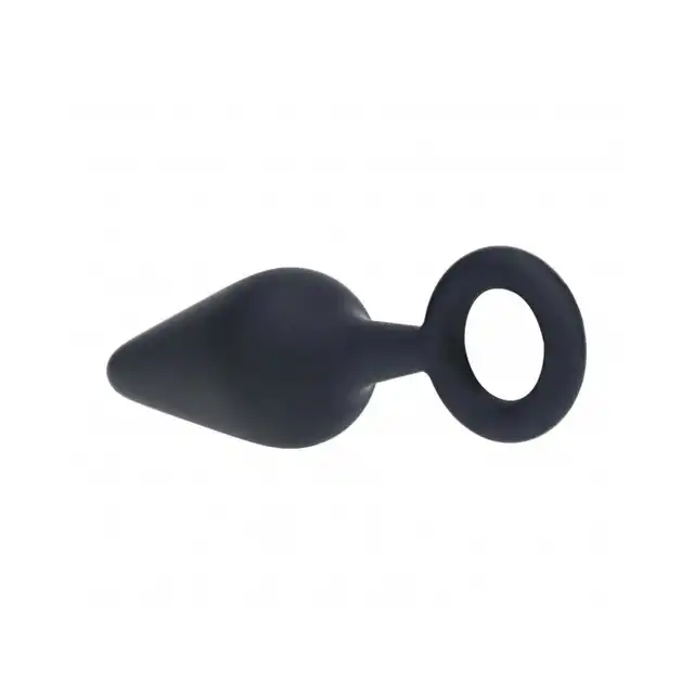 Levelz – Anal Plug With Loop Medium. Wygodny silikonowy czarny korek analny z uchwytem w formie pętli
