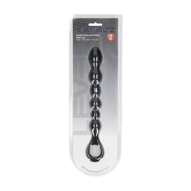 Levelz - Beaded Snake Silicone Anal Probe with Loop. Długie dildo analne w kształcie sondy i koralików analnych, mocne wibracje 