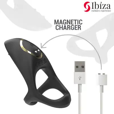 Ibiza - Multi Sensorial Cock Ring. Nowoczesny czarny pierścień na penisa z miękkiego silikonu