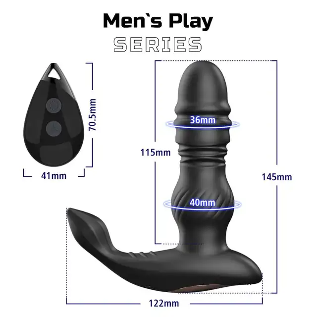 Erospace - Men’s Play B4. Nowoczesny czarny silikonowy masażer prostaty z funkcją ruchu góra-dół i stymulacją krocza! Na pilota