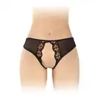 Fashion Secret - Ambre Black OS - Otwarte czarne figi o intrygującym kroju z kwiatowym motywem.