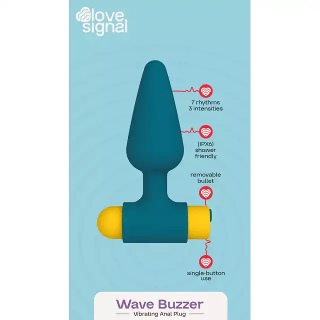 Love Signal - Wave Buzzer. Wibrująca zatyczka analna, jaskrawe kolory i intensywne wibrację. 