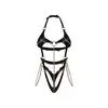 Obsessive - Anyya Black Teddy S/M/L - Zmysłowe, imitujące skórę body o nowoczesnym, wyjątkowo odważnym kroju ze złotymi wstawkami. Tylko dla odważnych!